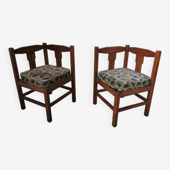 Pair of art deco style oak corner chairs