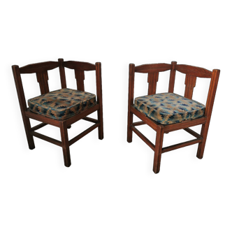 Pair of art deco style oak corner chairs