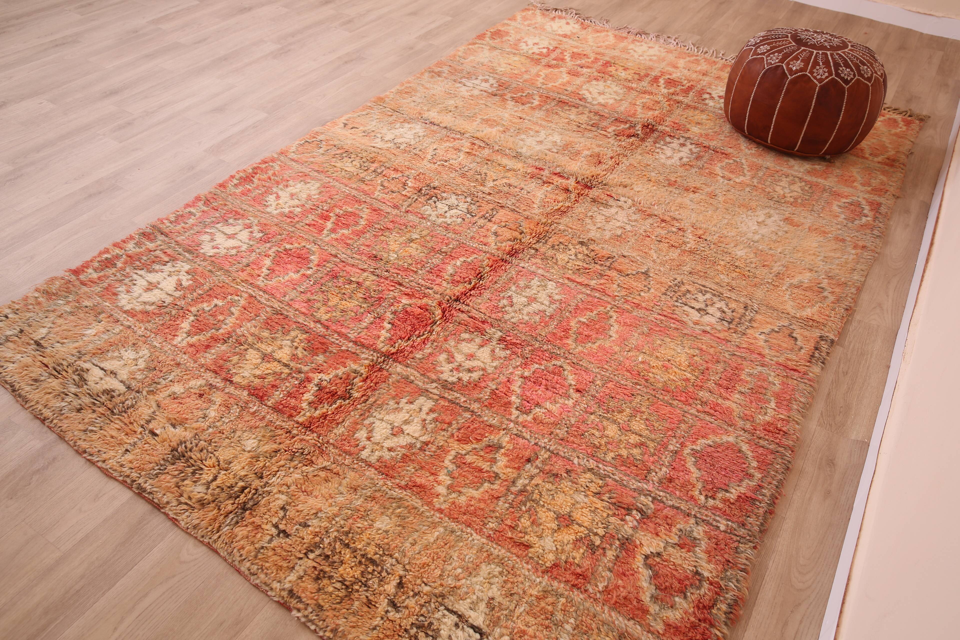 Peach Vintage Moroccan Rug 176 x 287 cm, Berber Wool Rug, Handmade Boho Rug