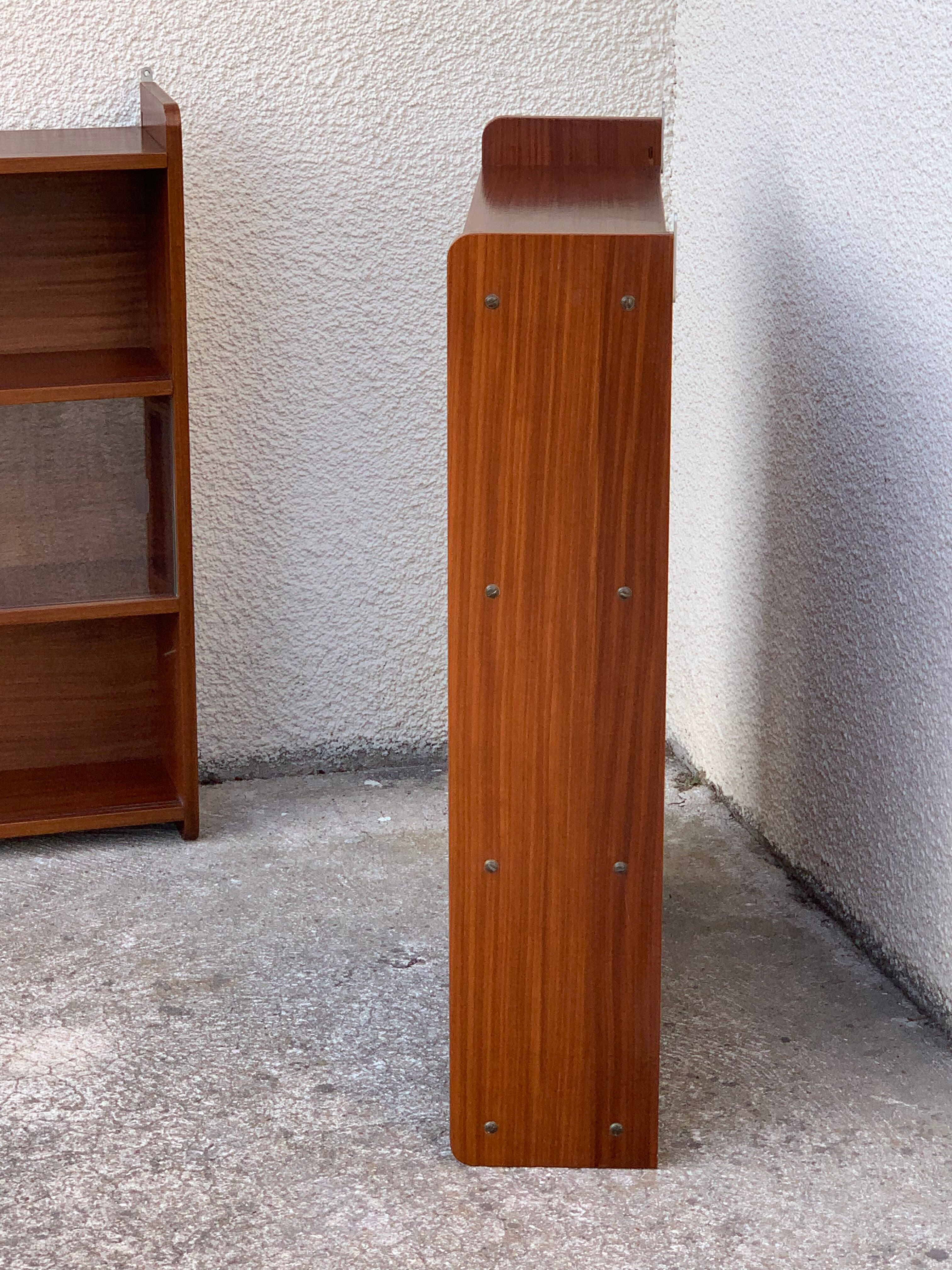 glass wall bookcase in vintage teak 1950