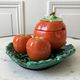 Set in tomato and leaf slurry (sausage maker, salt shaker, pepper tree and tray) vintage