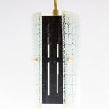 Rectangular suspension lamp in engraved glass from the 70s