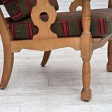 1970s, Danish armchair, green furniture wool, solid oak wood.