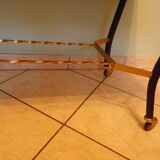Lounge table, side table on wheels, formica top, gold and black metal