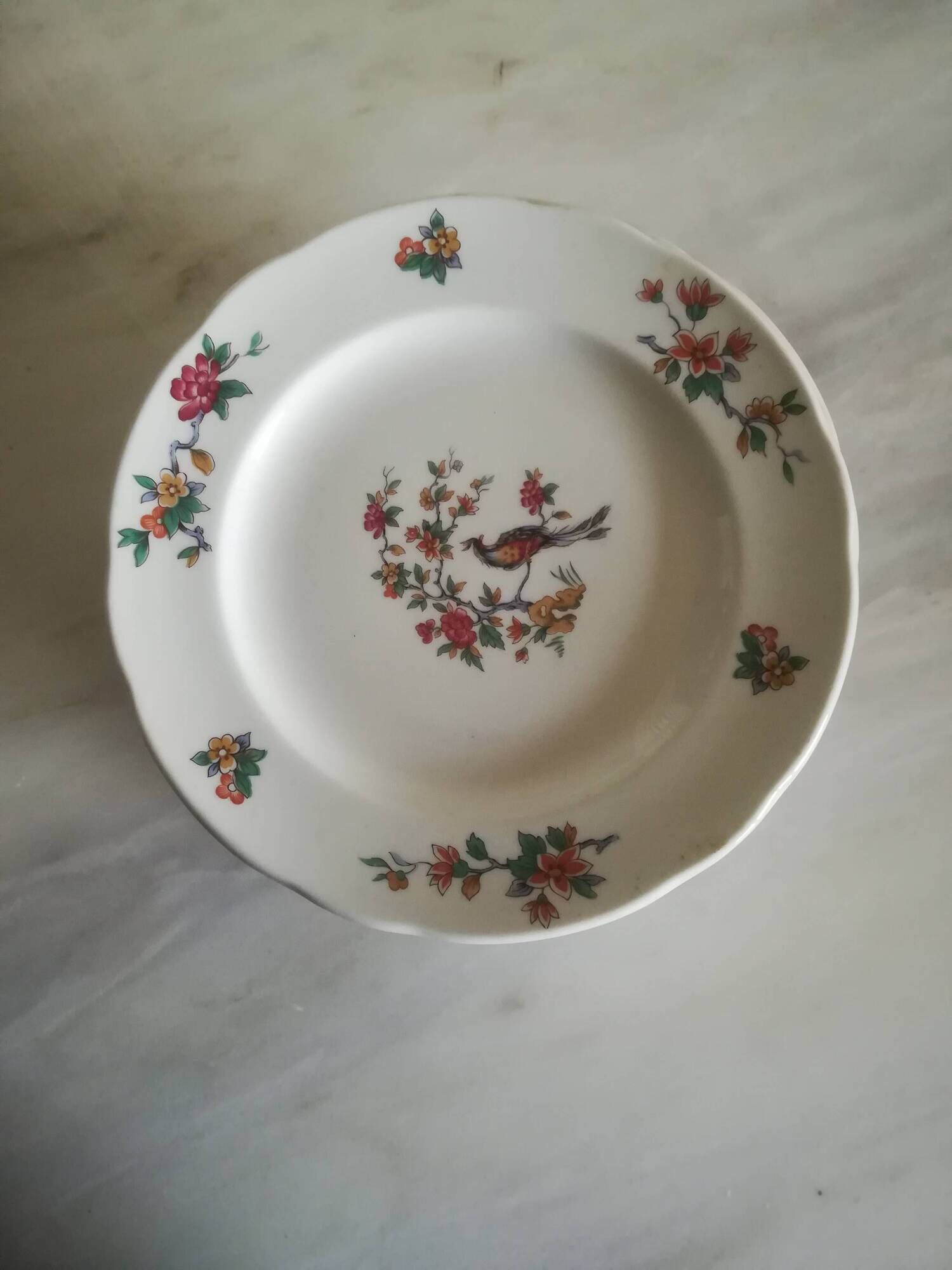 Set of 12 Pyroblanc dessert plates | Bird of Paradise