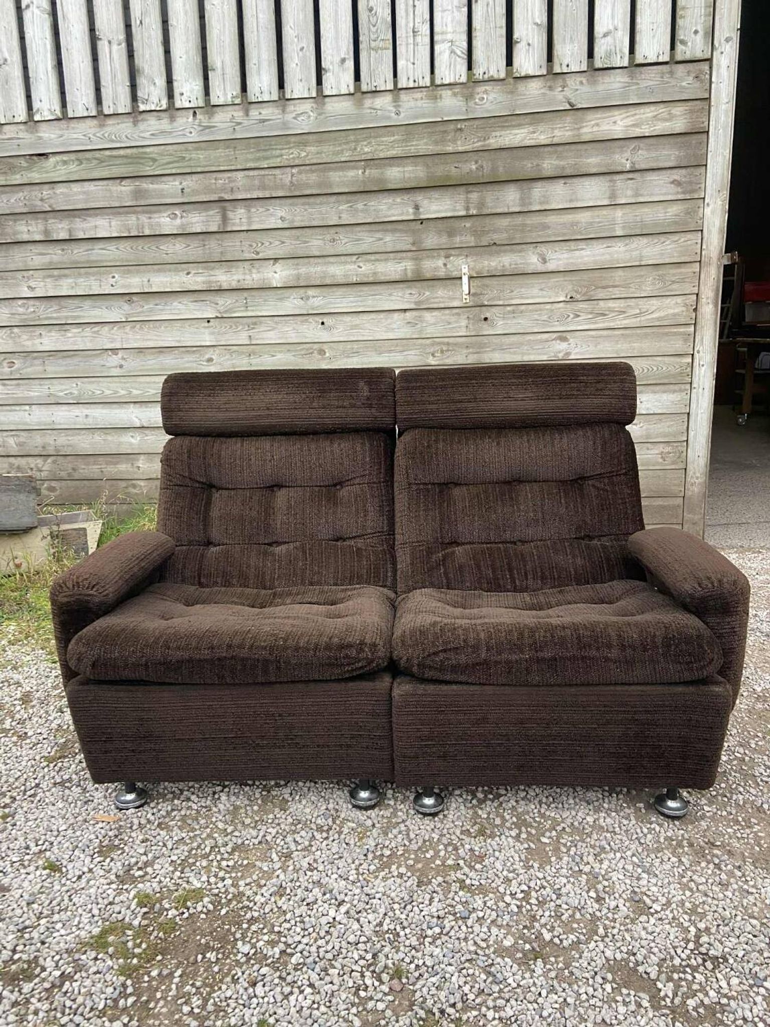 Vintage Space Age brown velvet sofa