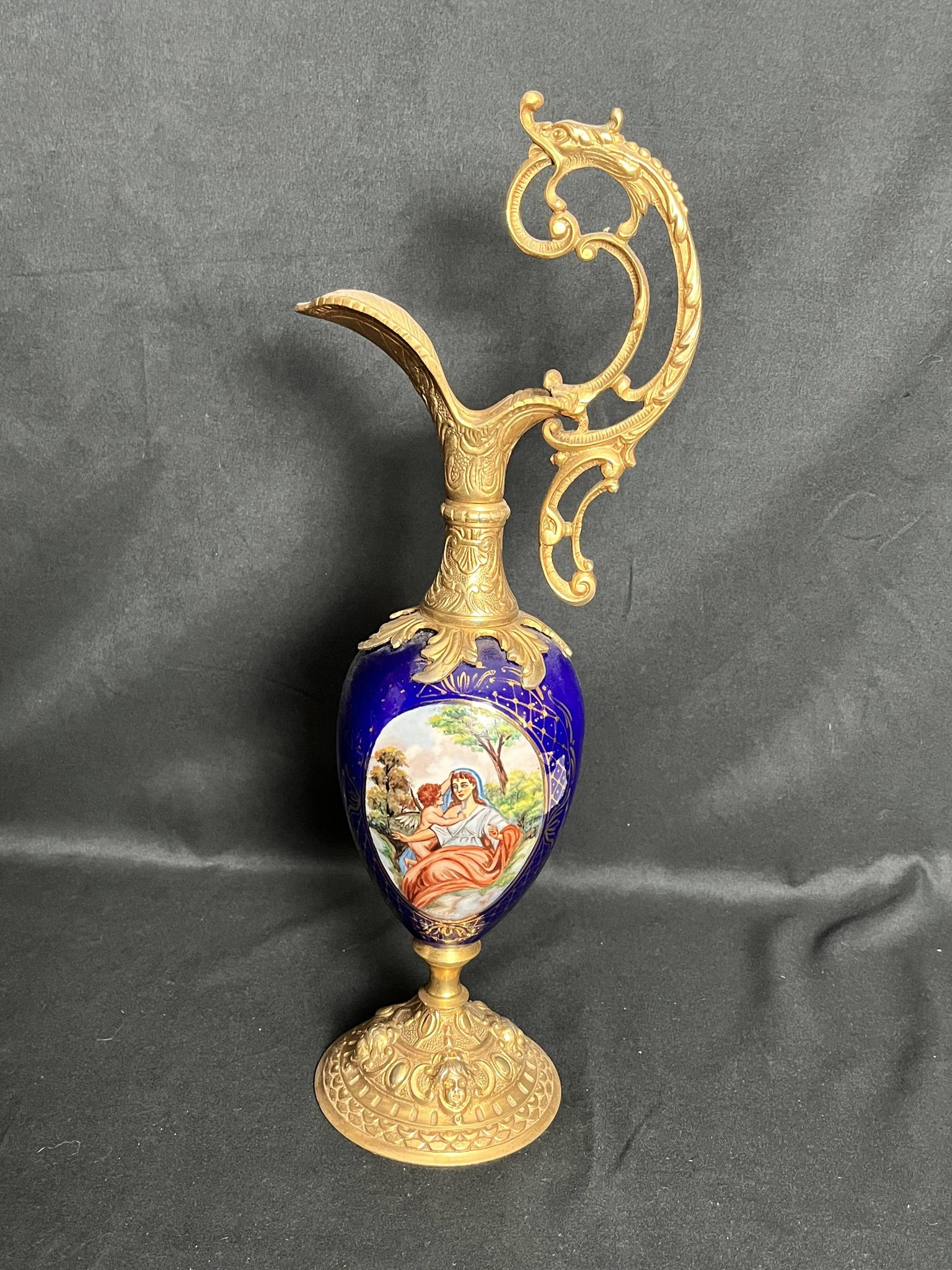 Royal blue porcelain ewer signed early 20th century