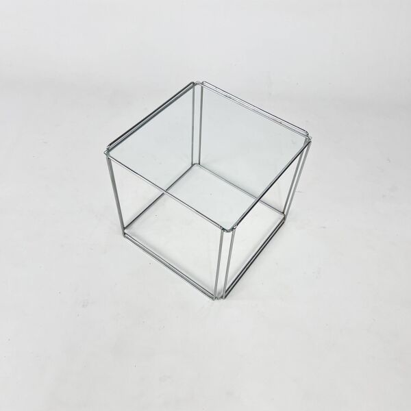 Table d'appoint en acier et verre de Max Sauze, années 1970