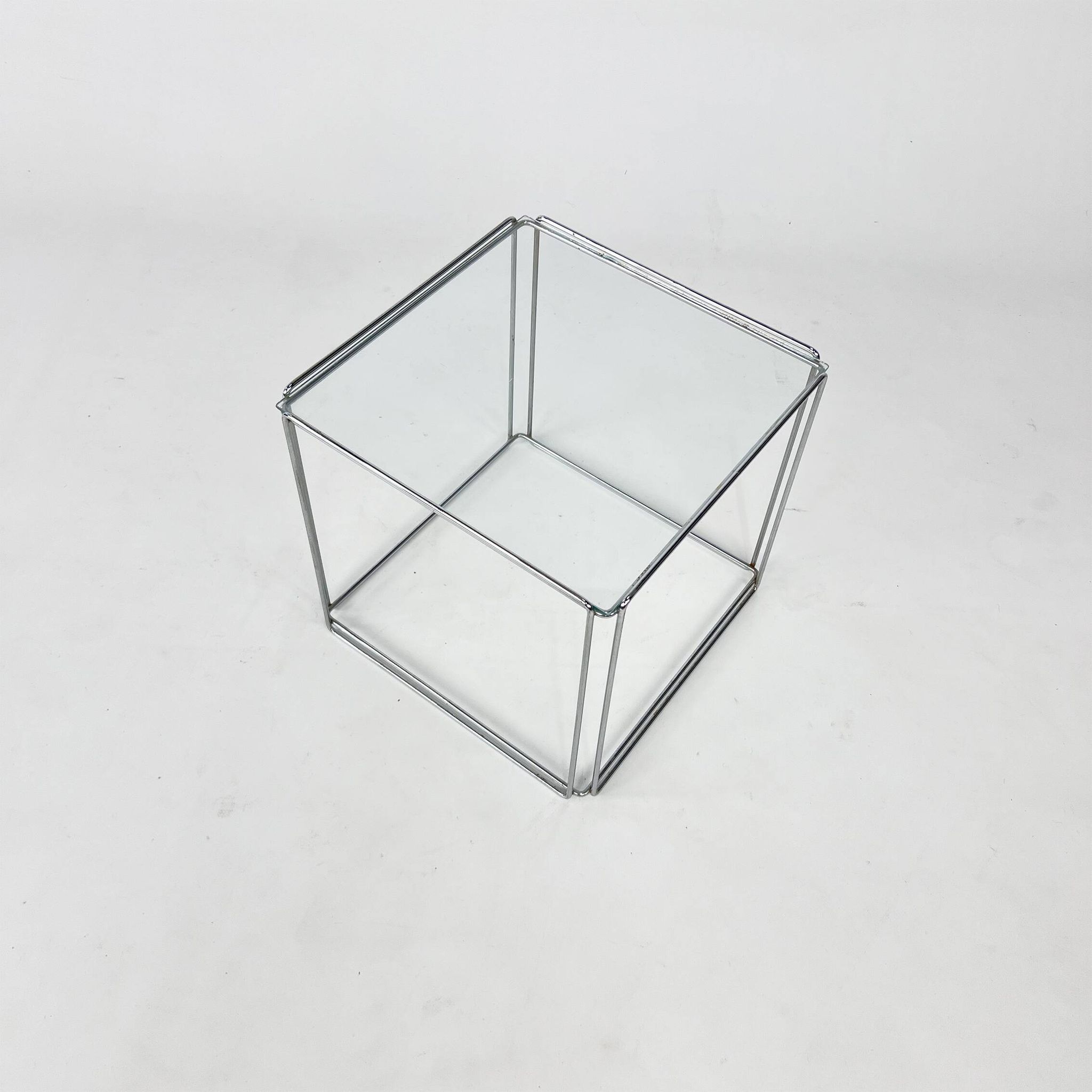 Table d'appoint en acier et verre de Max Sauze, années 1970