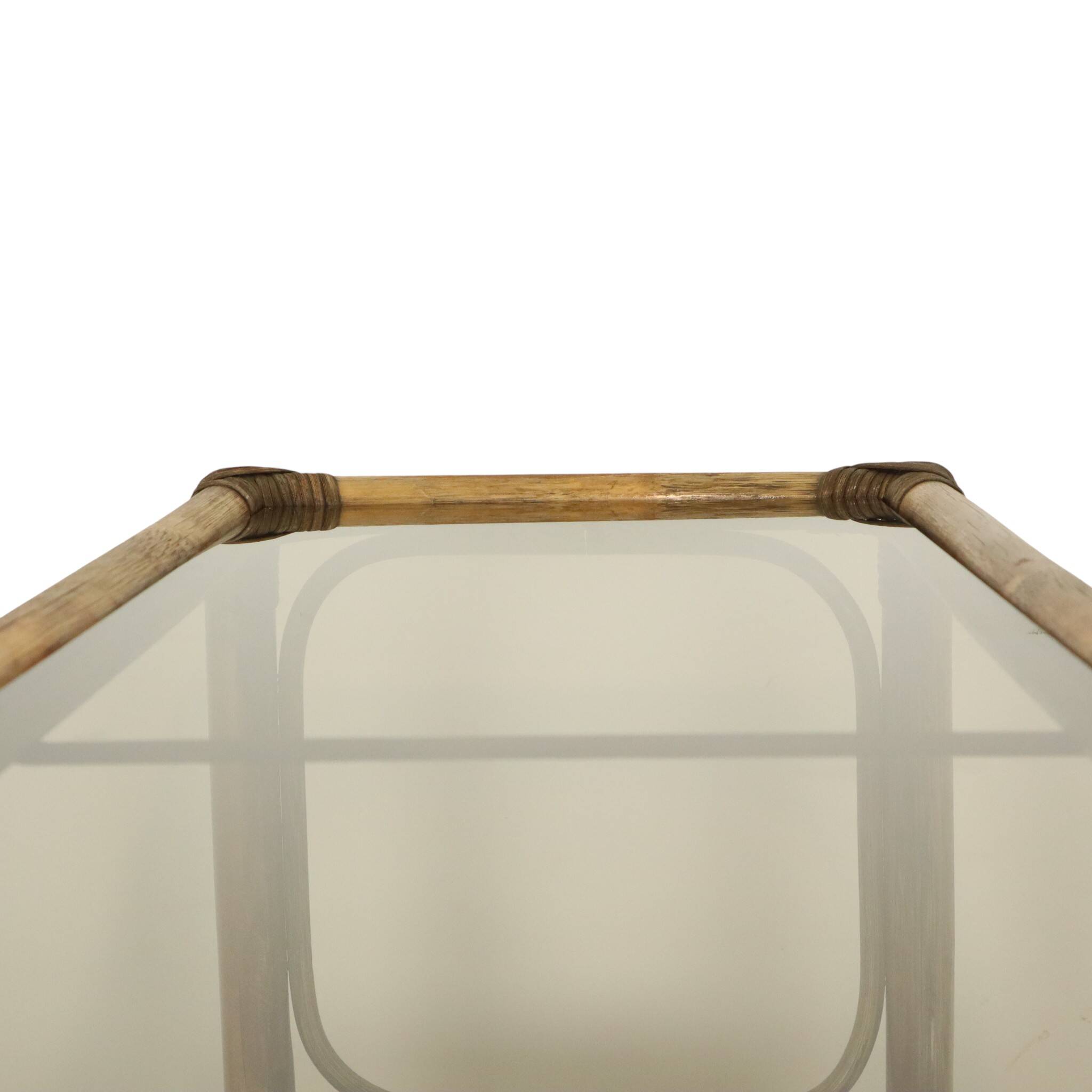 Vintage Boho Shelf Bookcase Bamboo and Smoked Glass 140cm