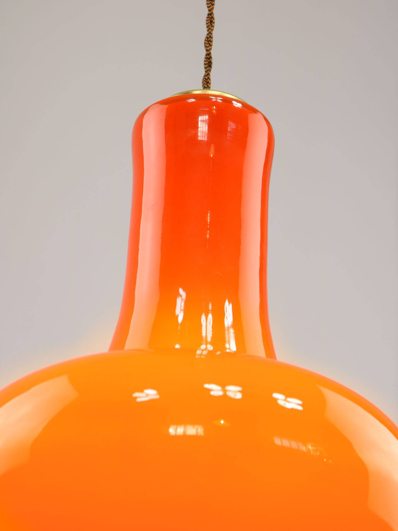 Mid-Century Italian Orange Glass and Brass Pendant Lamp
