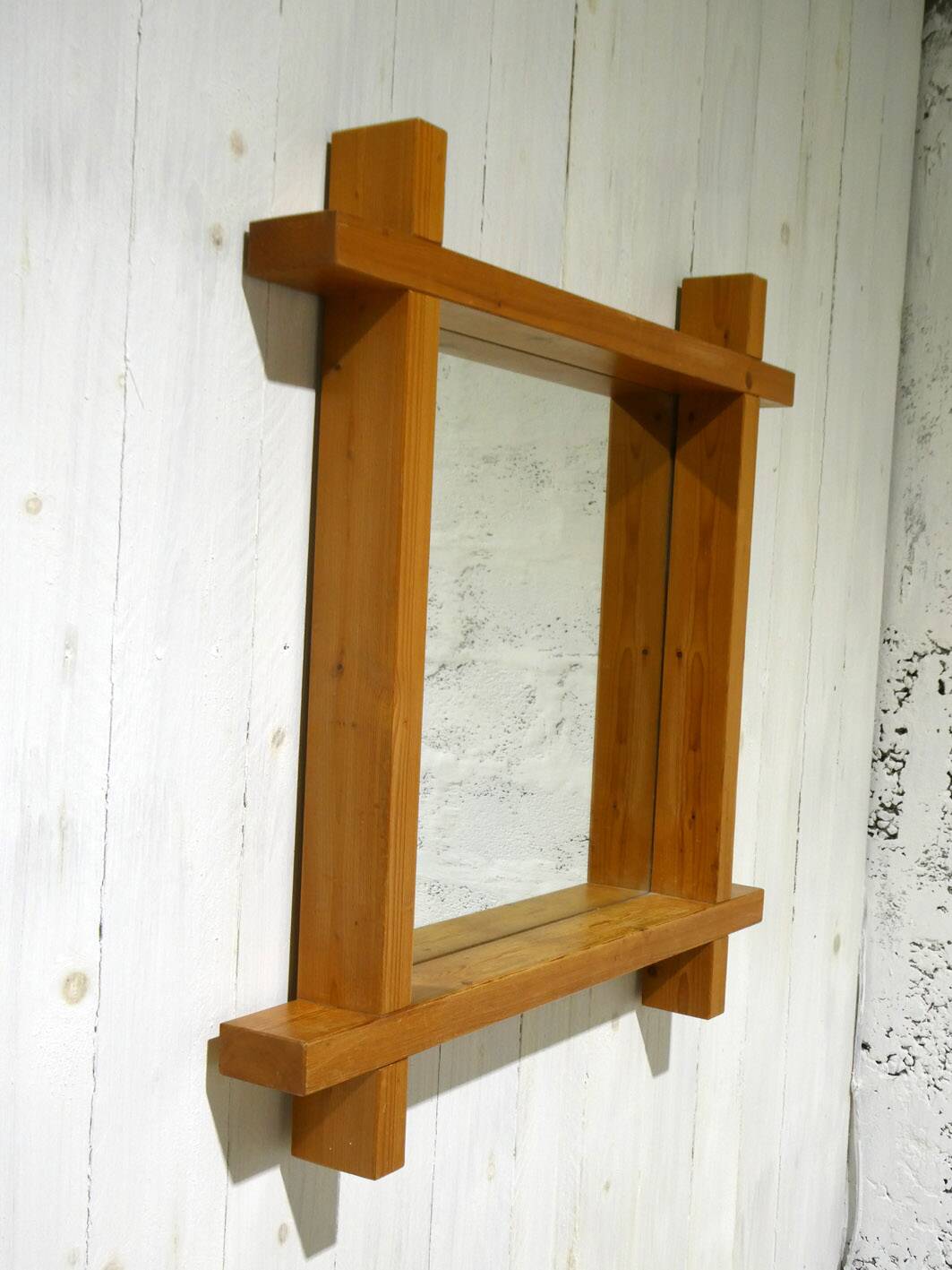 brutalist pine large mirror, 1970