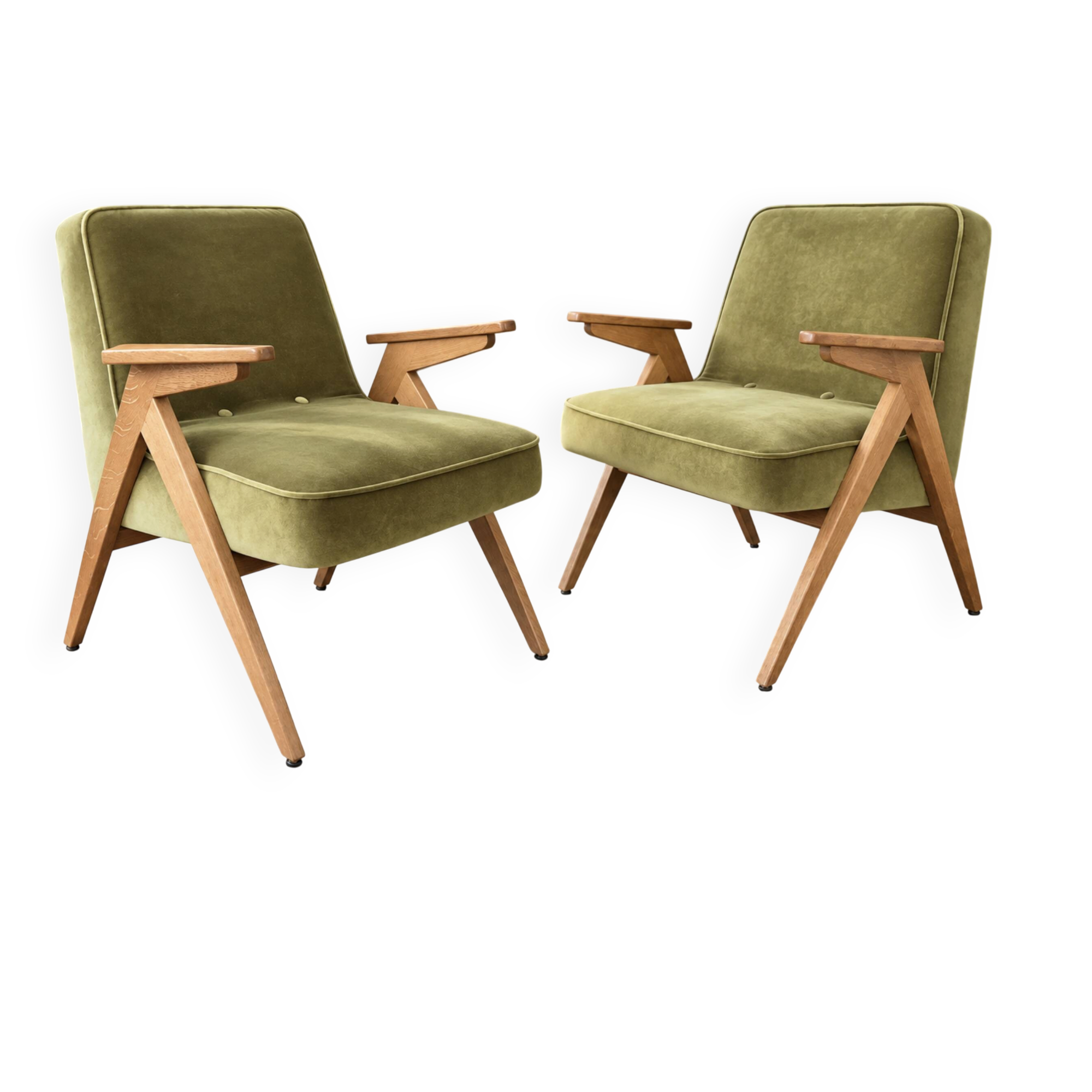 Paire de fauteuils Bunny 366  en velours Olive