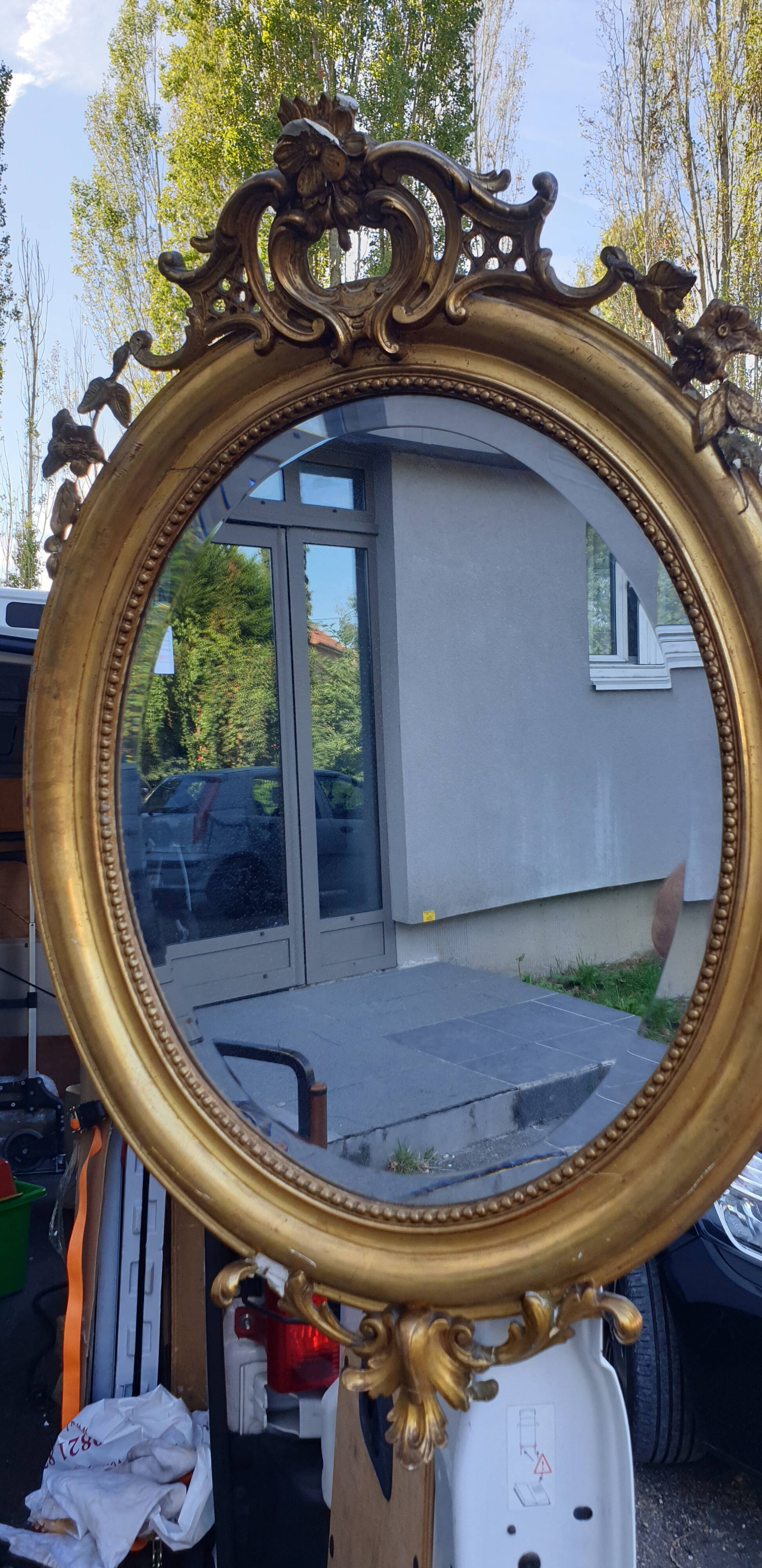 Oval mirror Louis xv period 19th century