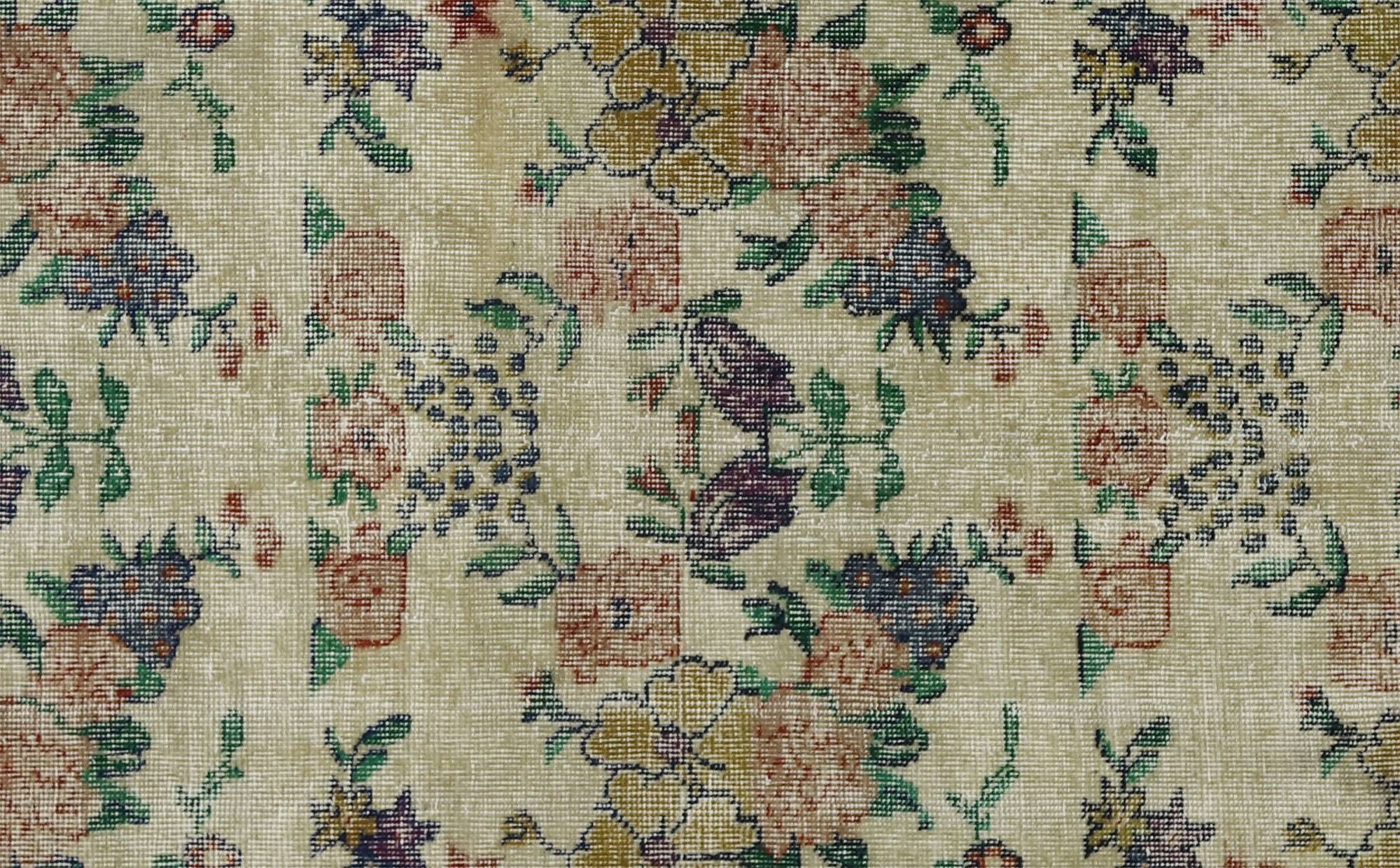 Vintage Turkish Carpet Floral Beige Green 194 x 109 cm