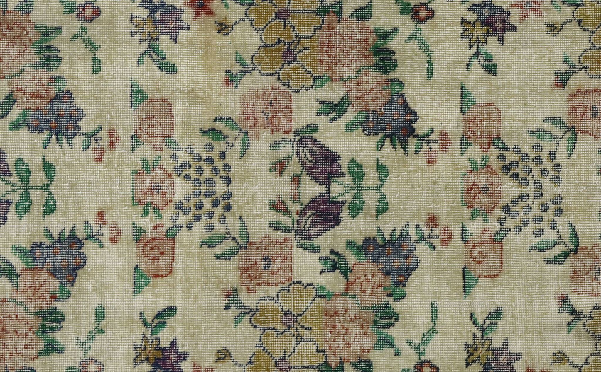 Vintage Turkish Carpet Floral Beige Green 194 x 109 cm