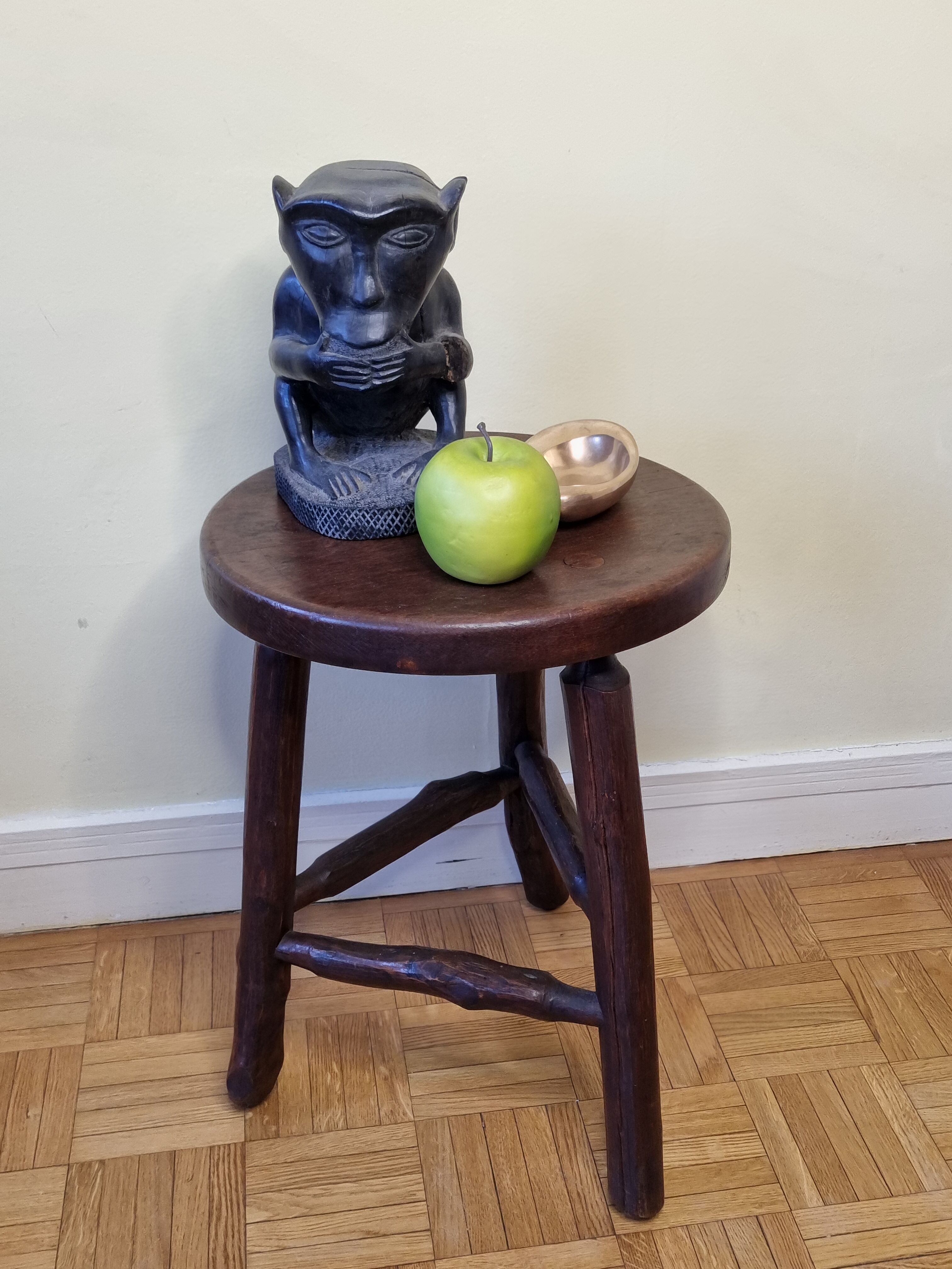 Artisanal brutalist tripod wooden stool