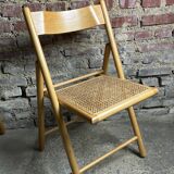 Foldable Italian chairs (set of 4) in beech and rattan 1980