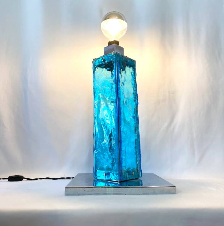 Large blue and chrome Murano lamp, 1960s. Italy