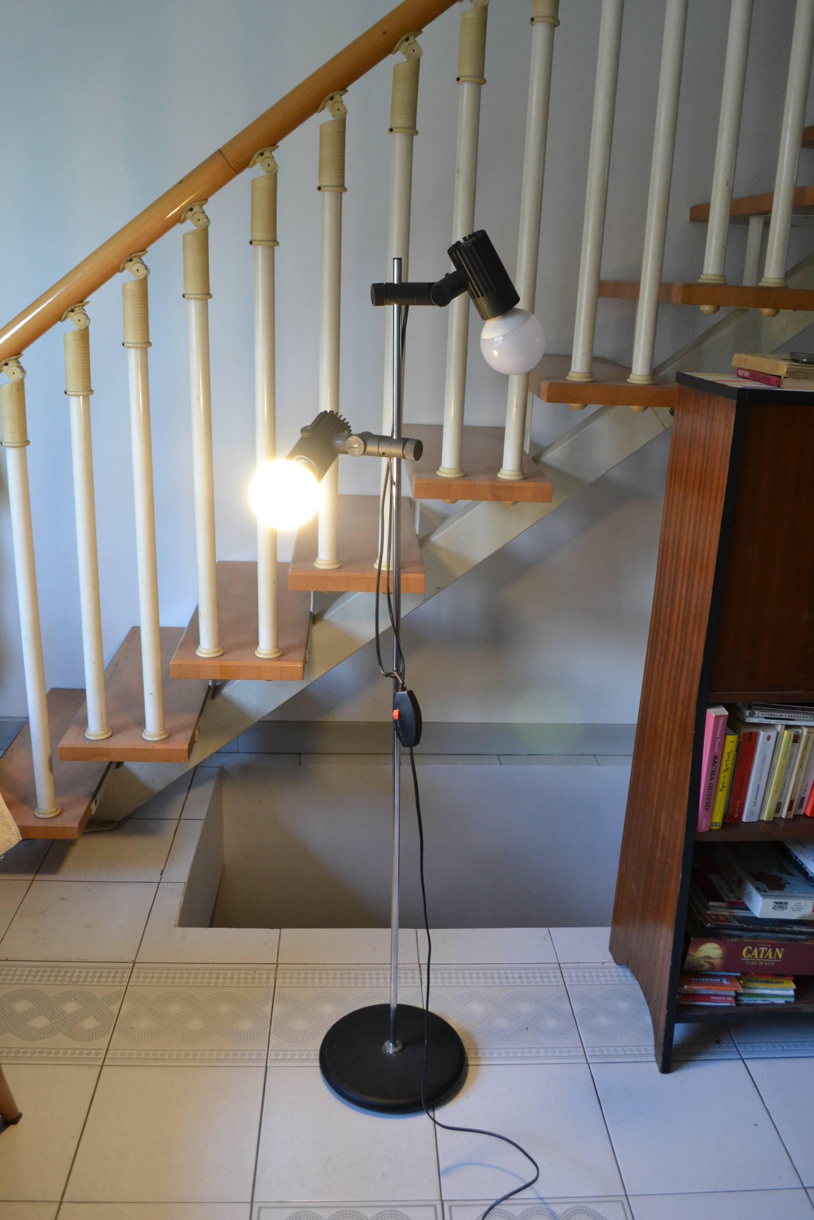 Floor lamp 2 adjustable spots 70s Hustadt-Leuchten