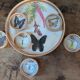 Vintage bamboo tray + 6 butterfly coasters from the 70s