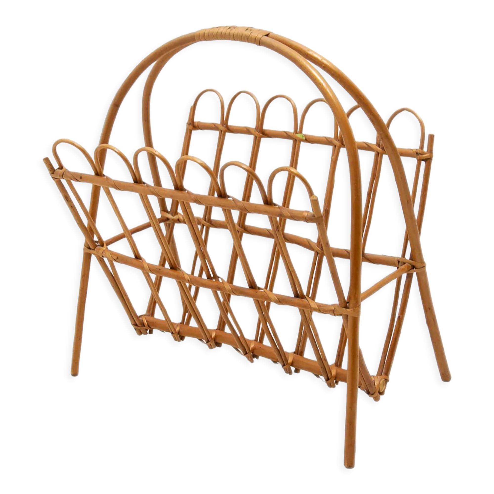 Porte-revues en rotin du milieu du siècle par Jan Kalous pour ÚLUV, années 1960, Tchécoslovaquie