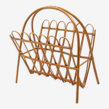 Mid century rattan magazine rack by Jan Kalous for ÚLUV, 1960´s, Czechoslovakia