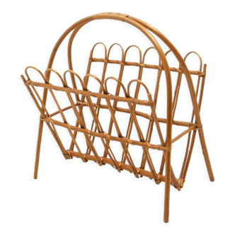 Mid century rattan magazine rack by Jan Kalous for ÚLUV, 1960´s, Czechoslovakia