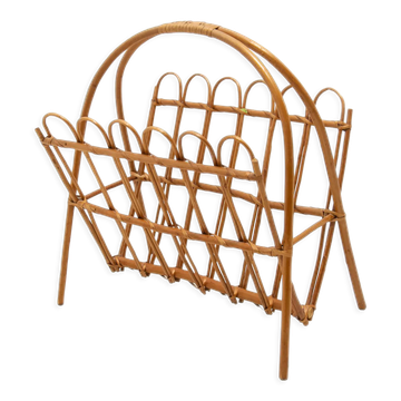 Mid century rattan magazine rack by Jan Kalous for ÚLUV, 1960´s, Czechoslovakia
