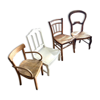 Lot 4 Chaises Anciennes Enfant