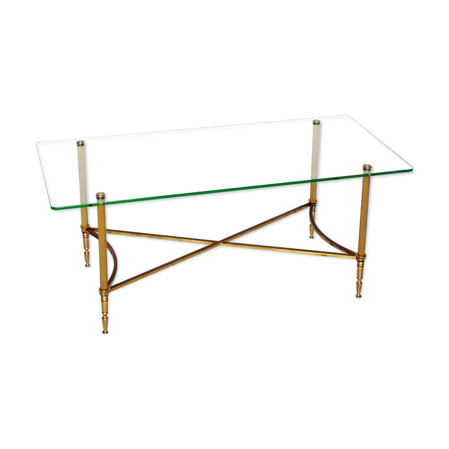 Glass and brass coffee table in the 70s