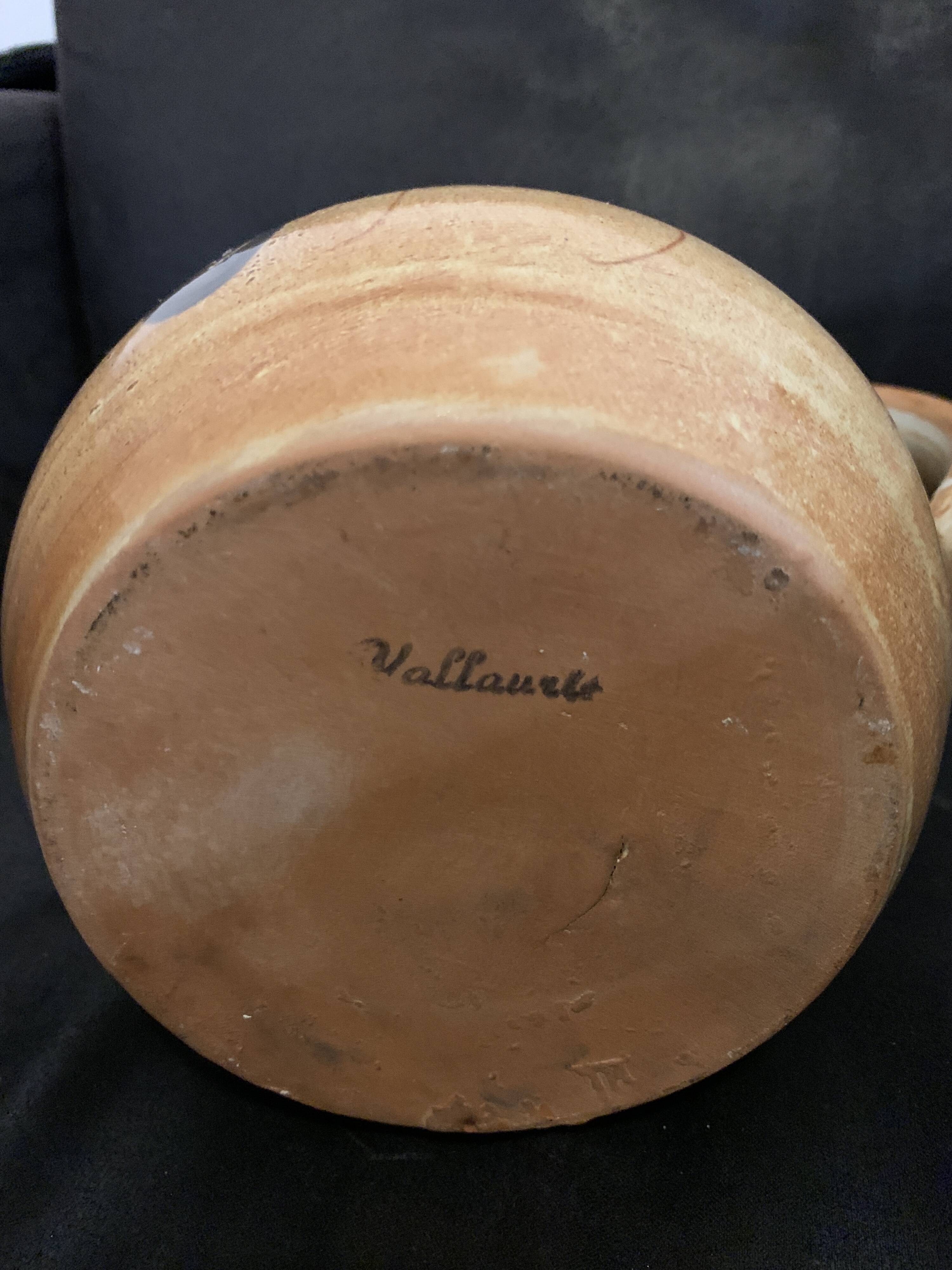 Large Vallauris pitcher 1960 18.5cm with terracotta ice tube grape decoration old vintage pottery