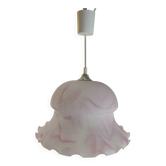 Suspension en verre dépoli blanc et rose/Vintage/années 1970