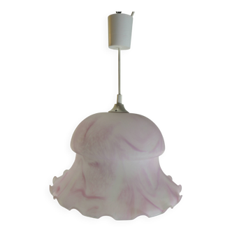 White and pink frosted glass pendant light/Vintage/1970s