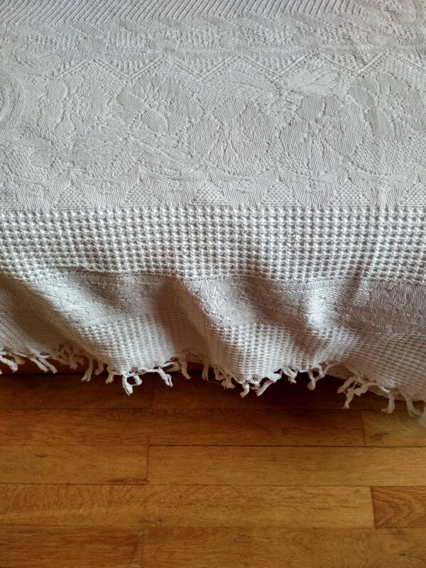 Dessus de lit en coton blanc tissé , lit 2 places