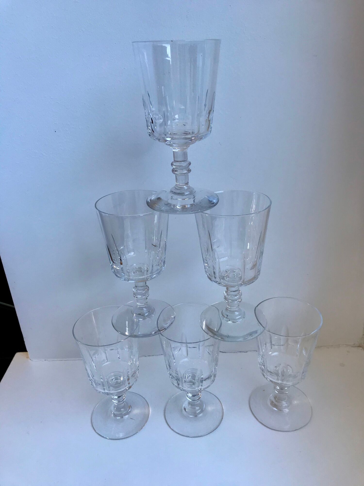 Set of 6 crystal wine glasses engraved early twentieth century