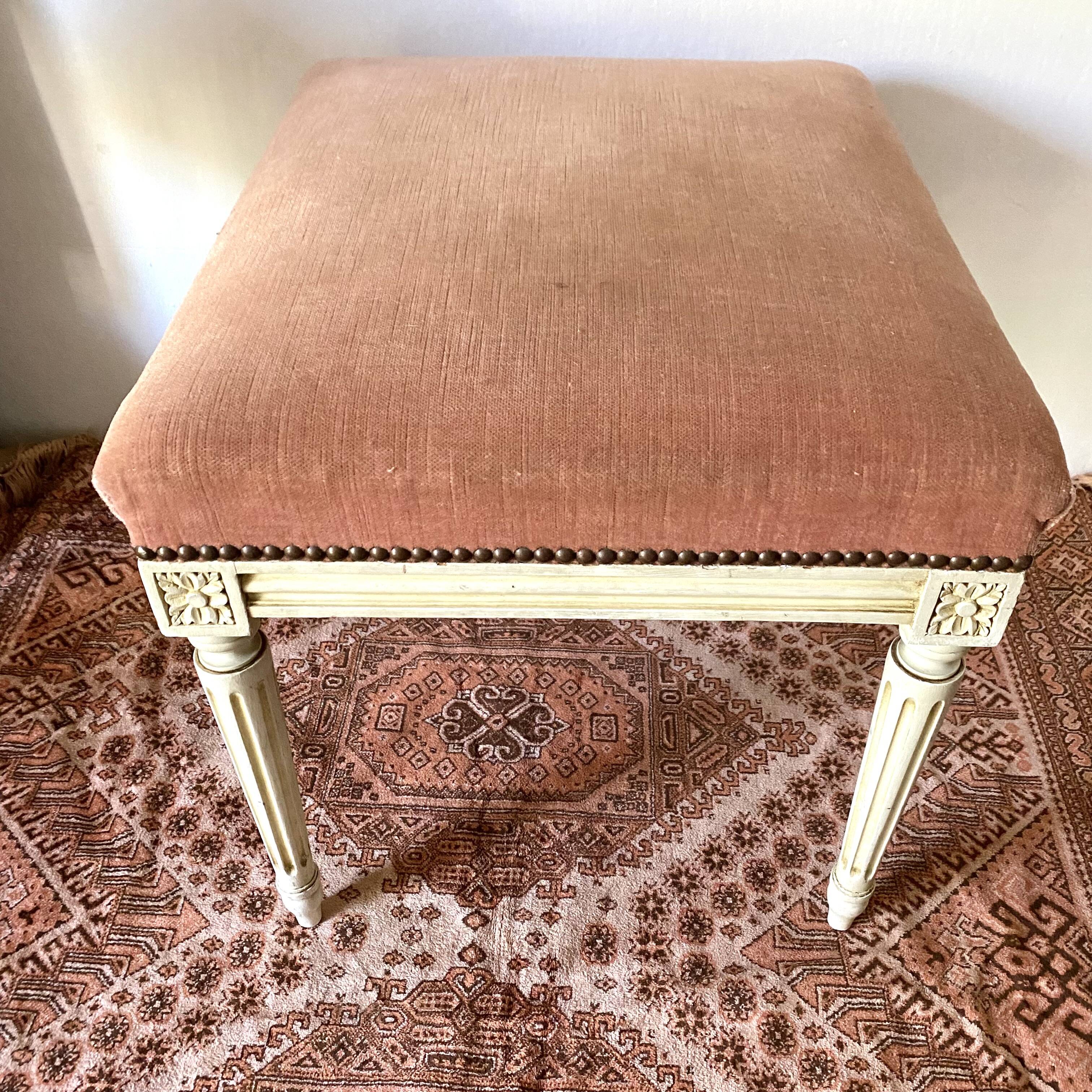 Louis XVI style stool, pink velvet