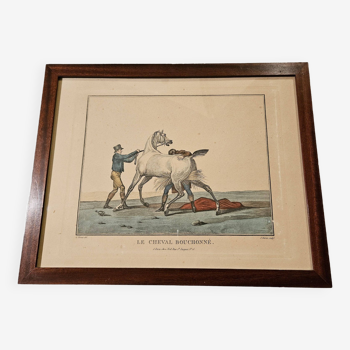 Gravure équestre "le cheval bouchonné" darcis d'après carles vernet