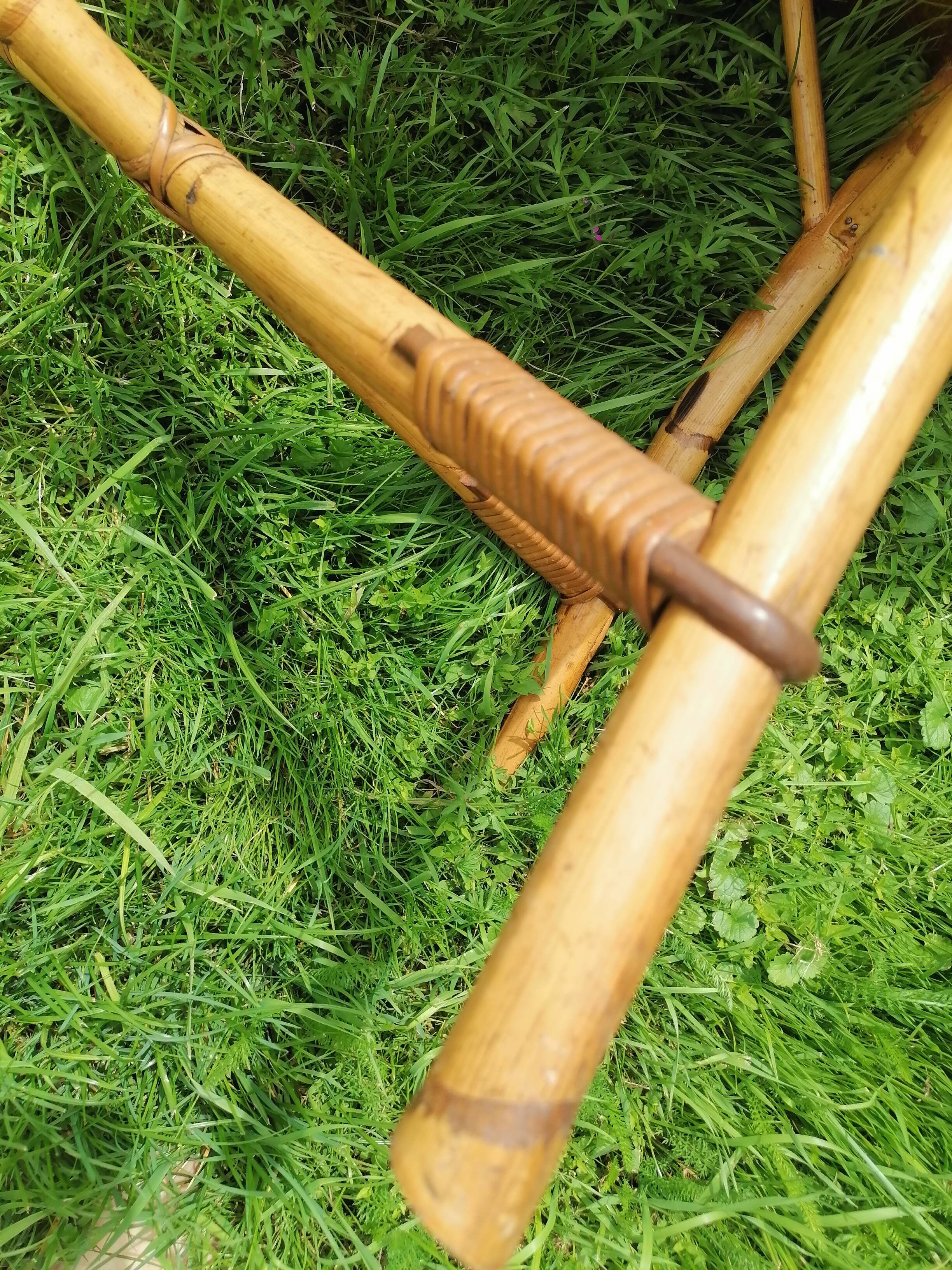 Rattan coffee table marquetry 1960