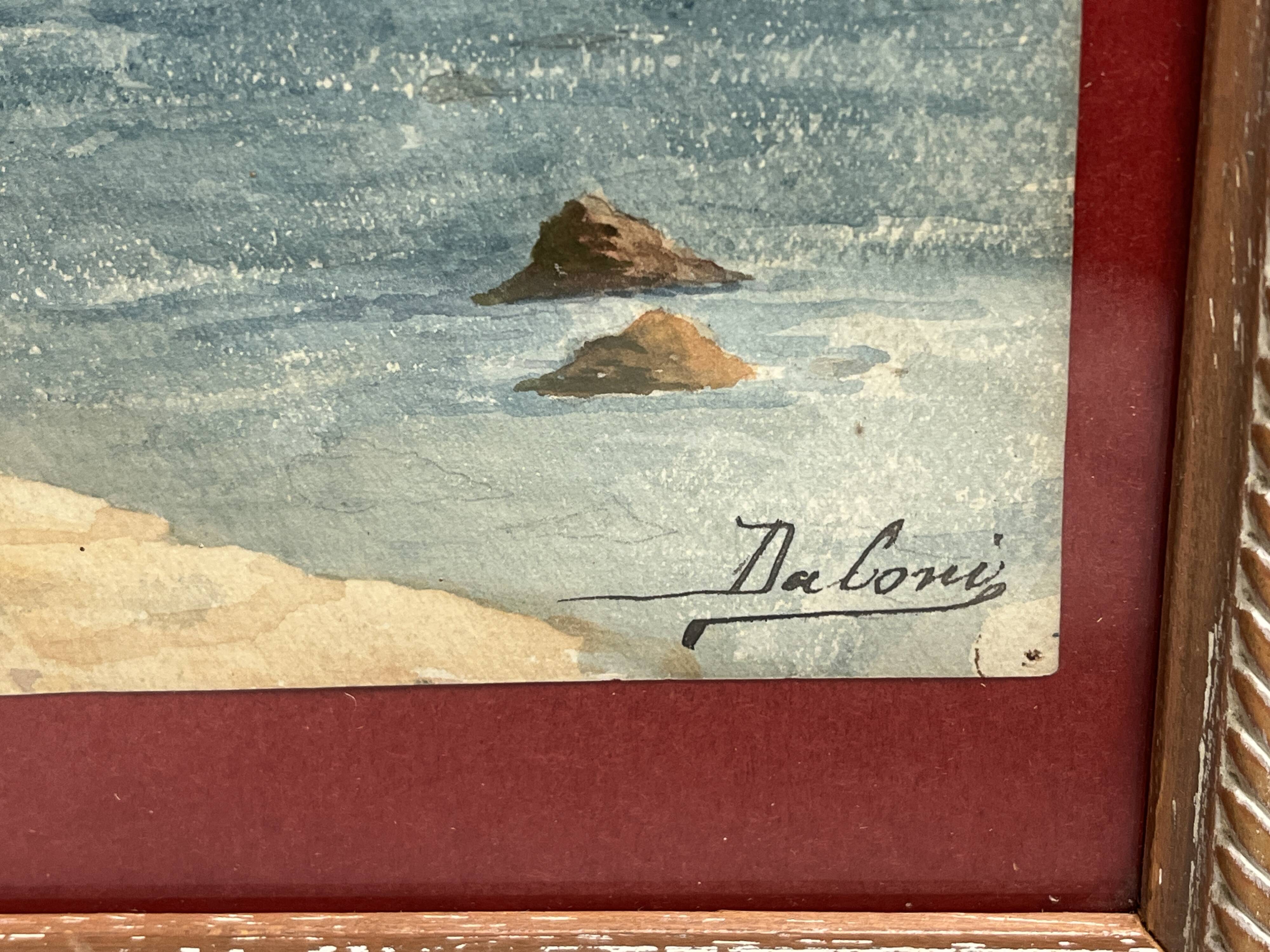 Daloni, pair of watercolors of the Mediterranean seaside, 20th century frame