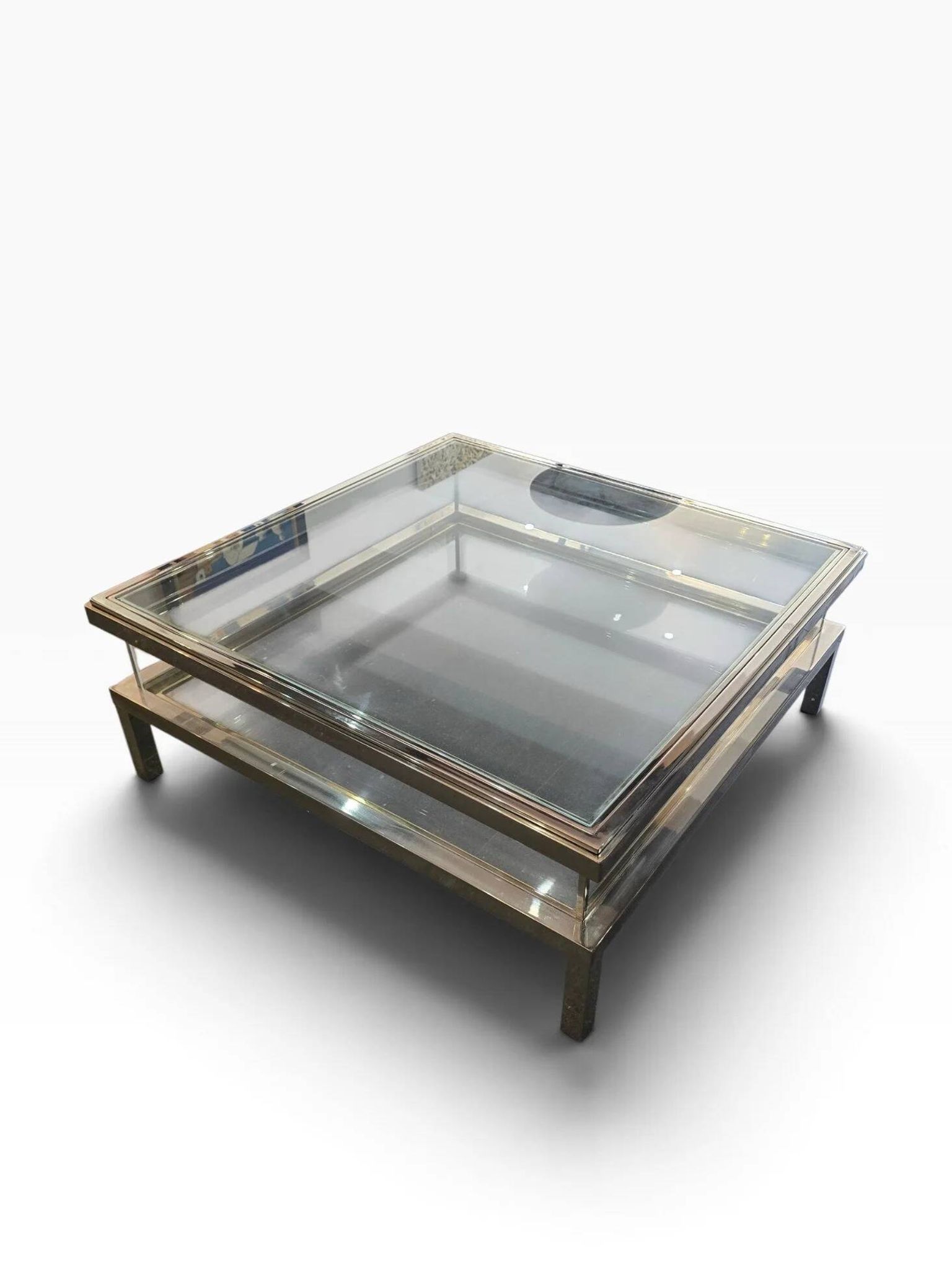 Sliding top coffee table – 70s design – chrome & glass – 108 cm