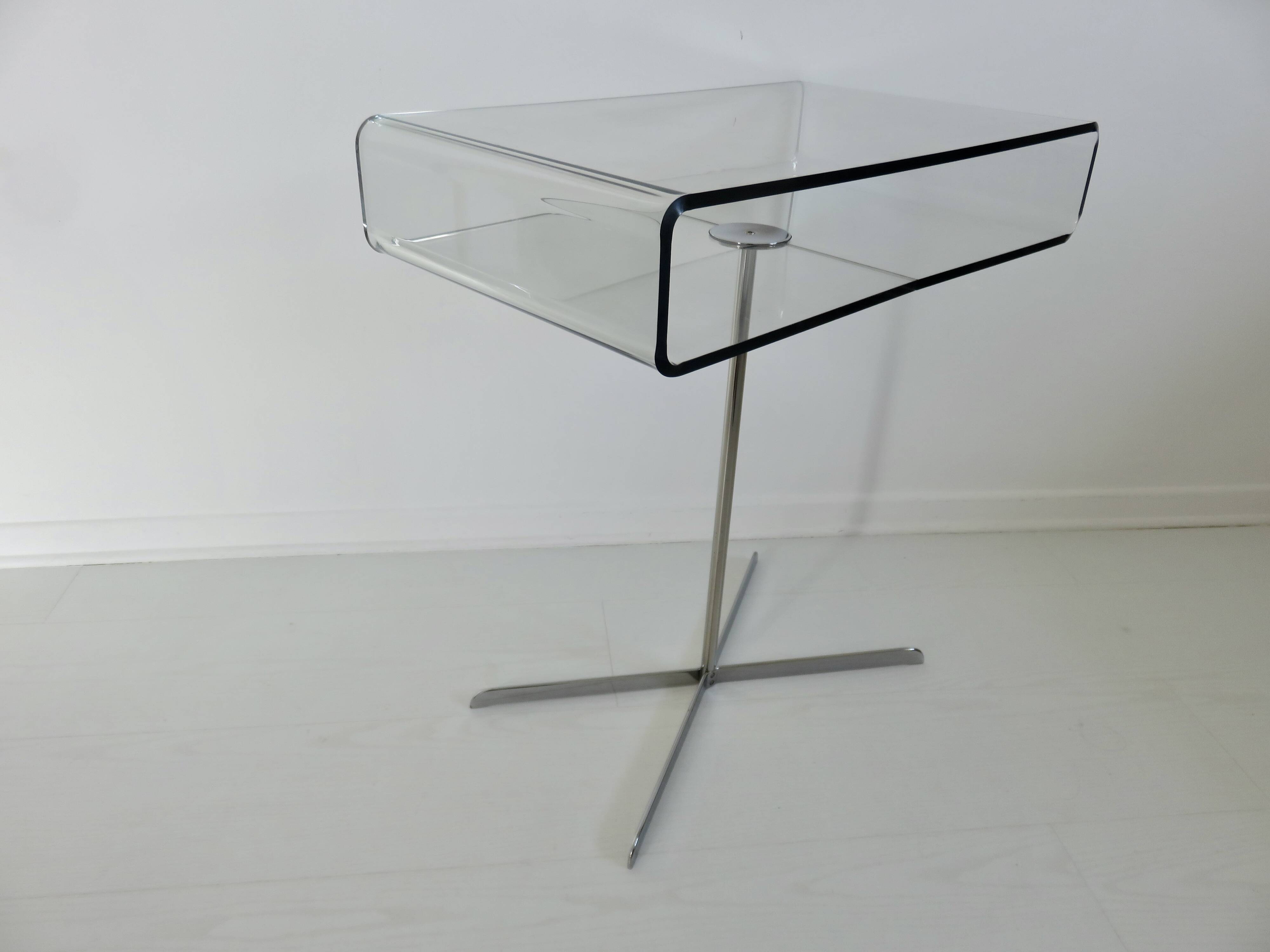 "Roche Bobois" side table in plexiglass and chrome metal, 1980s