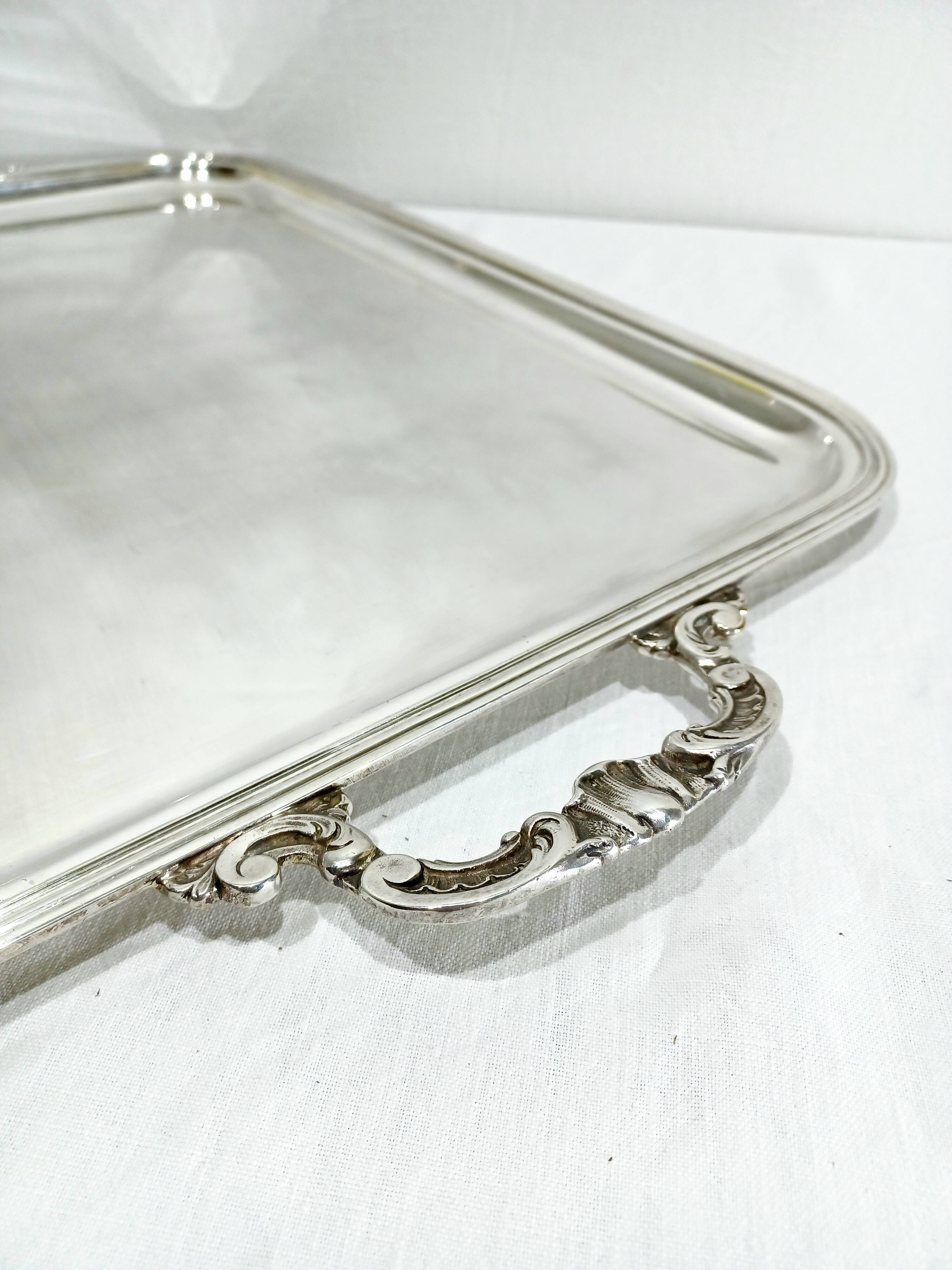 Silver-plated tray with handles