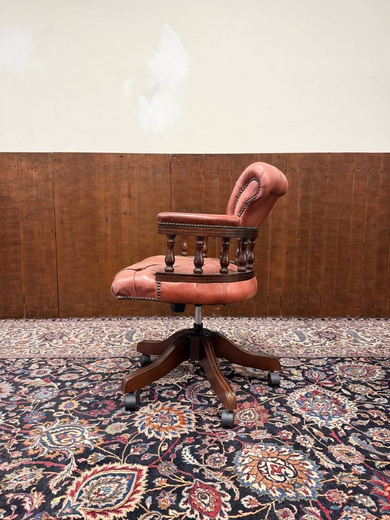 Classic English Chesterfield Desk Chair Salmon Colored