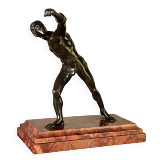 Borghese Gladiator, bronze after the antique on a marble base
