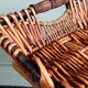 Rectangular wicker basket tray, rope & wood