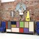 Mid-Century Modern Style Wood Colored Glass and Brass Italian Sideboard