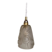 Vintage art deco tulip pendant light in frosted glass signed Degué