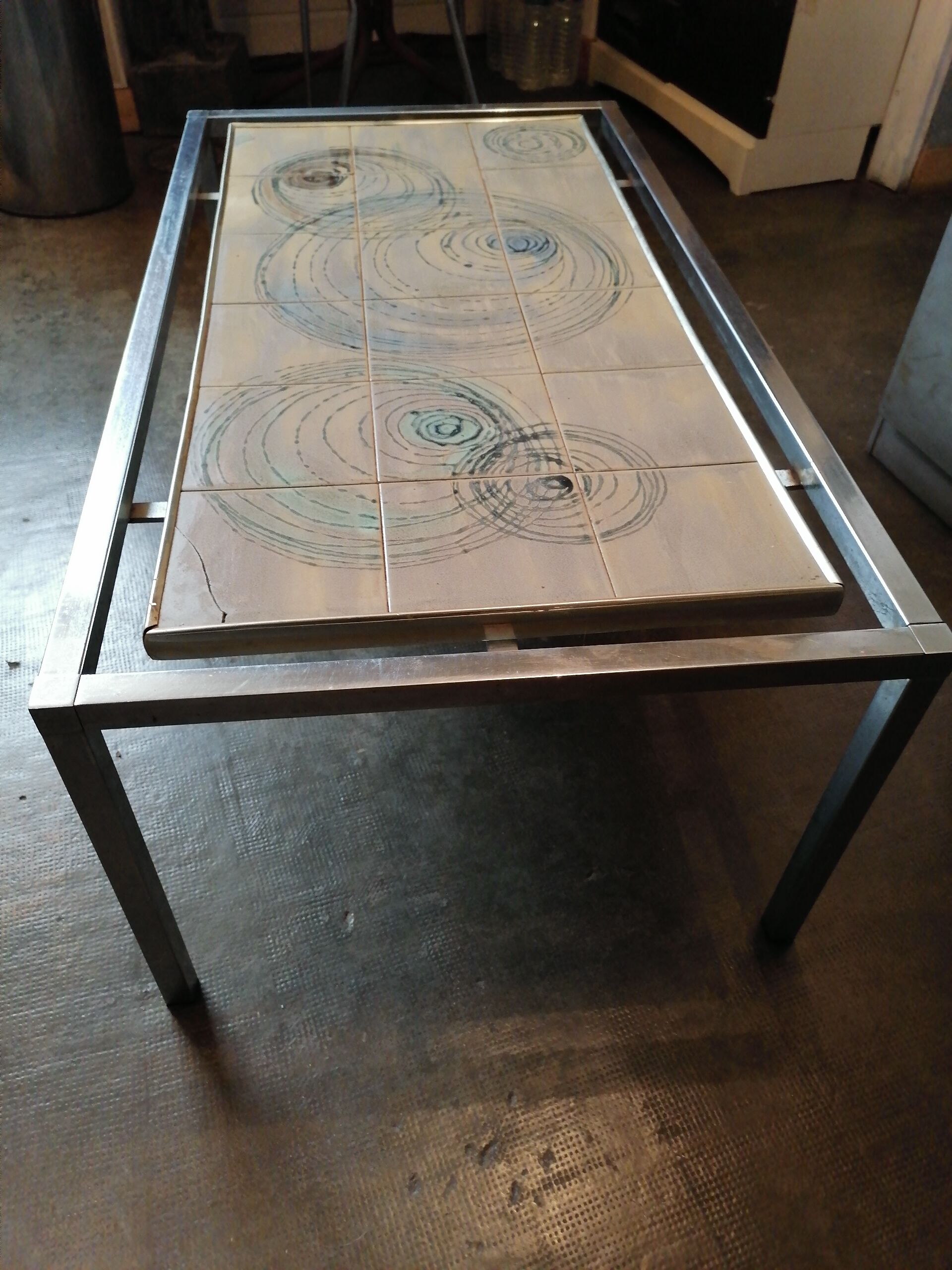 Coffee table 1970 chrome ceramic