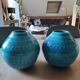 Pair of vases shaped ball stylish Asian. Glazed ceramic